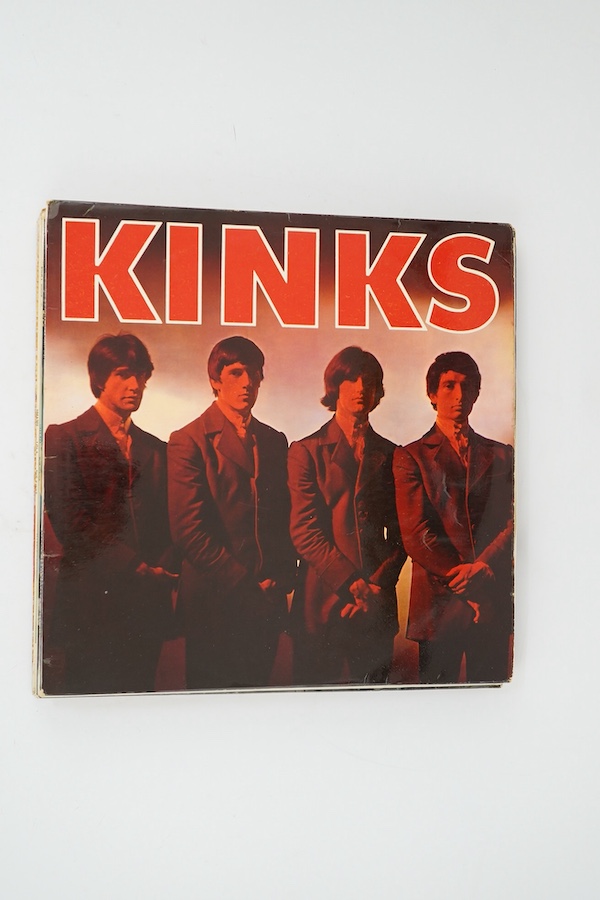 Nine Kinks LP record albums; Kinks, on Pye label NPL.18096, Live at Kelvin Hall, on Pye label NPL.18191, Well Respected Kinks, Sunny Afternoon, The Kinks, Kinda Kinks, Lola, The File Series, All Day and All of the Night.